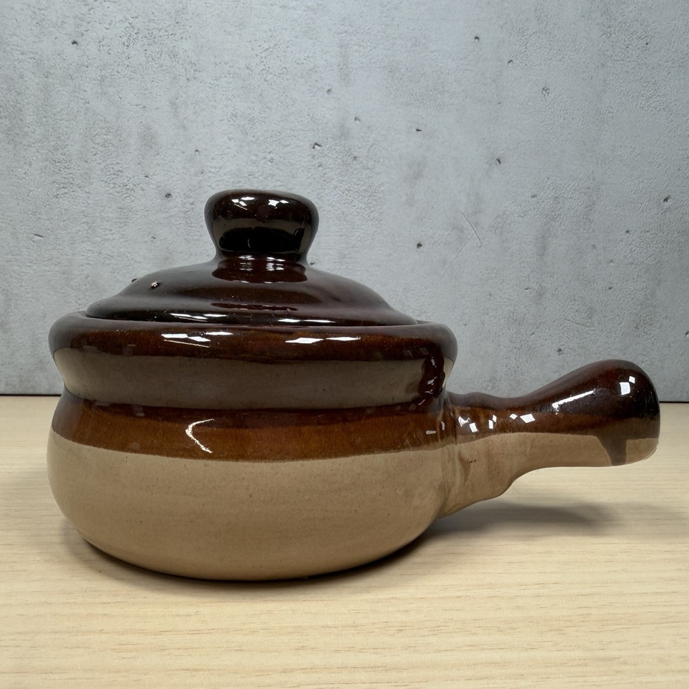 Vintage French Onion Soup Crock Handled Bowls with Lid Brown Glazed (1) - Picture 2 of 13